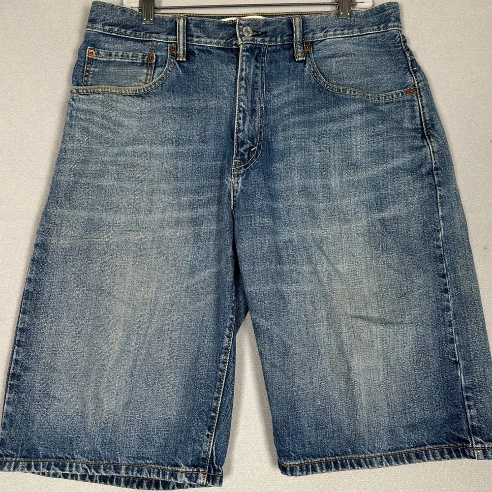 Levis 569 Shorts Mens 32 Blue Loose Straight Denim Distressed Skaker 5-Pocket